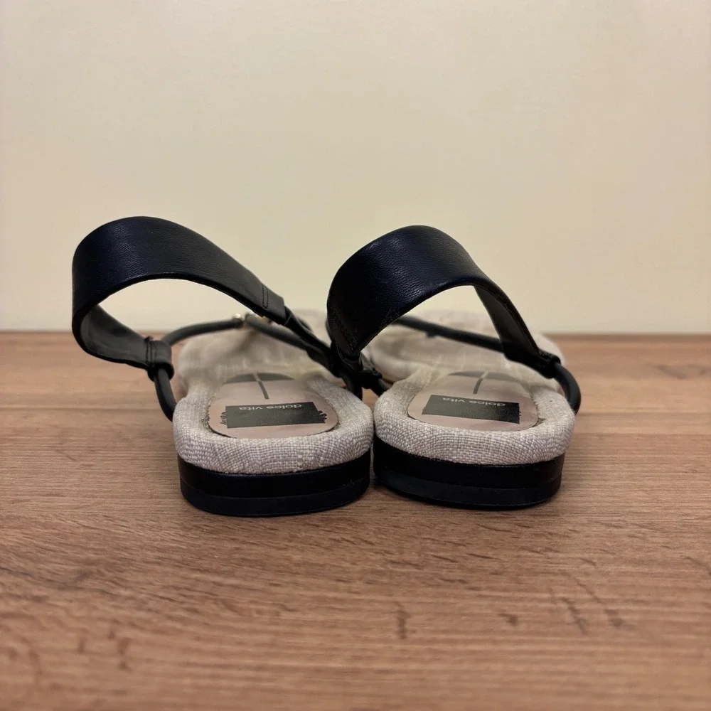 DOLCE VITA Bacey Strap Sandal In Black Women Size 10 Flat Casual‎ Summer Gold